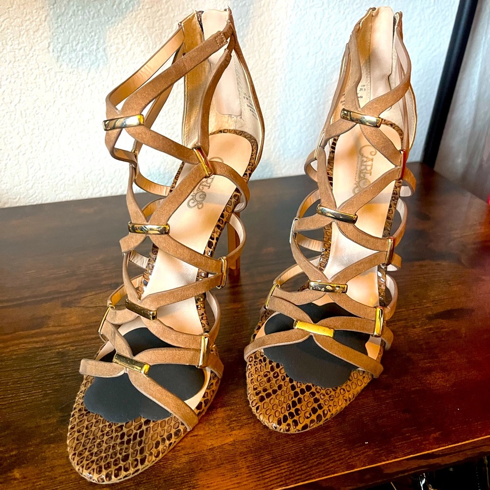 CARLOS SANTANA — Strappy Snakeskin Heels